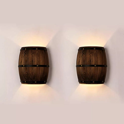 Retro-Wandleuchten in Fass-Optik aus Holz - vue 5 sur 8