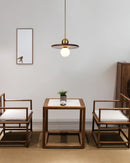 Lustre rond nordique en bois massif de noyer