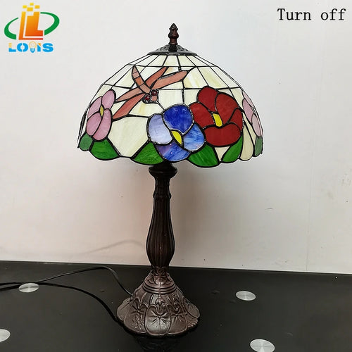 Tischlampe im Tiffany-Stil mit Blumen und Libellen dekorativ - vue 7 sur 6