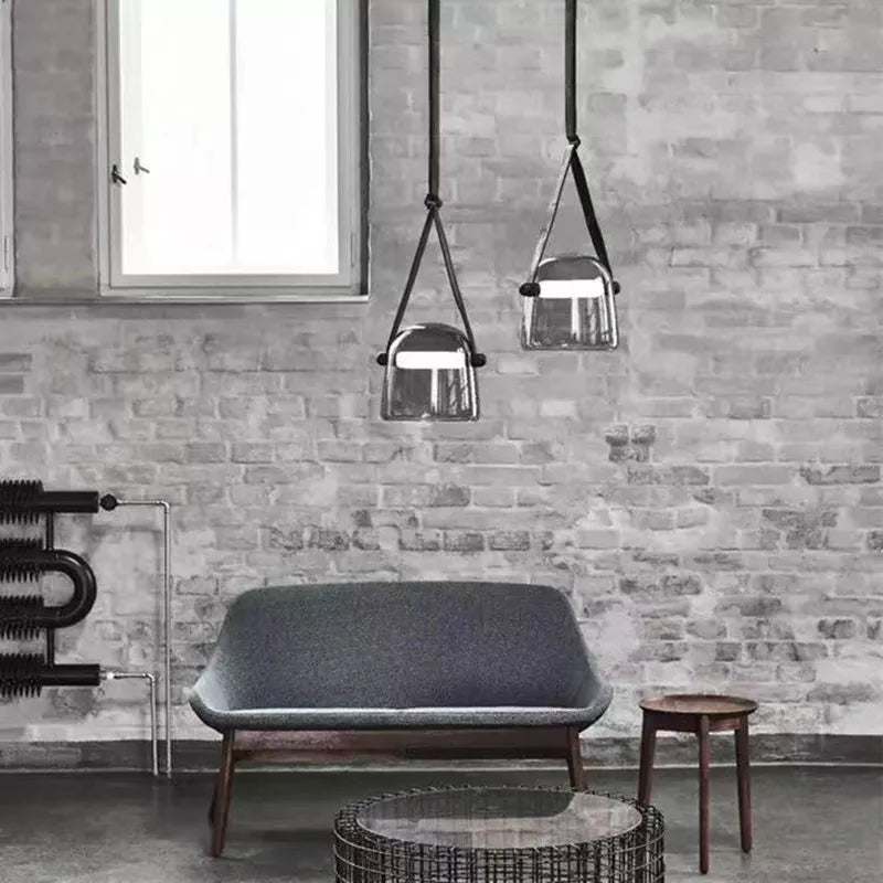 lustre moderne en verre et cuir avec led pour décoration maison