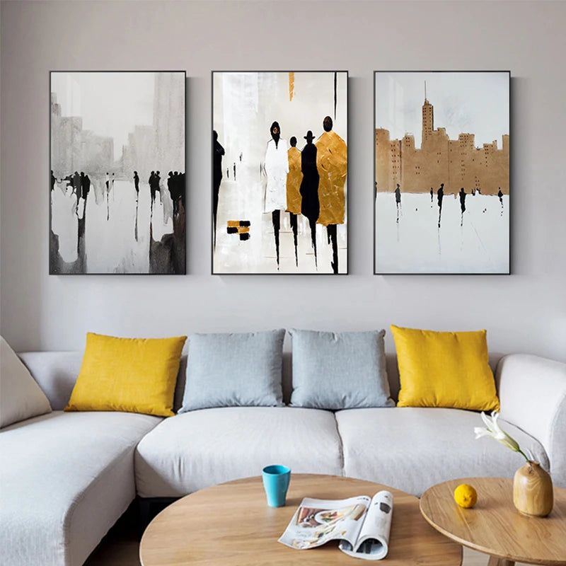 peinture abstraite nordique noir et blanc pour décoration murale