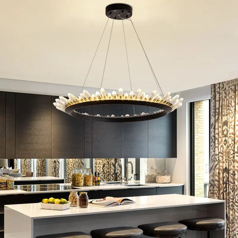 lustre de luxe nordique post-moderne en cristal naturel - vue 5 sur 12