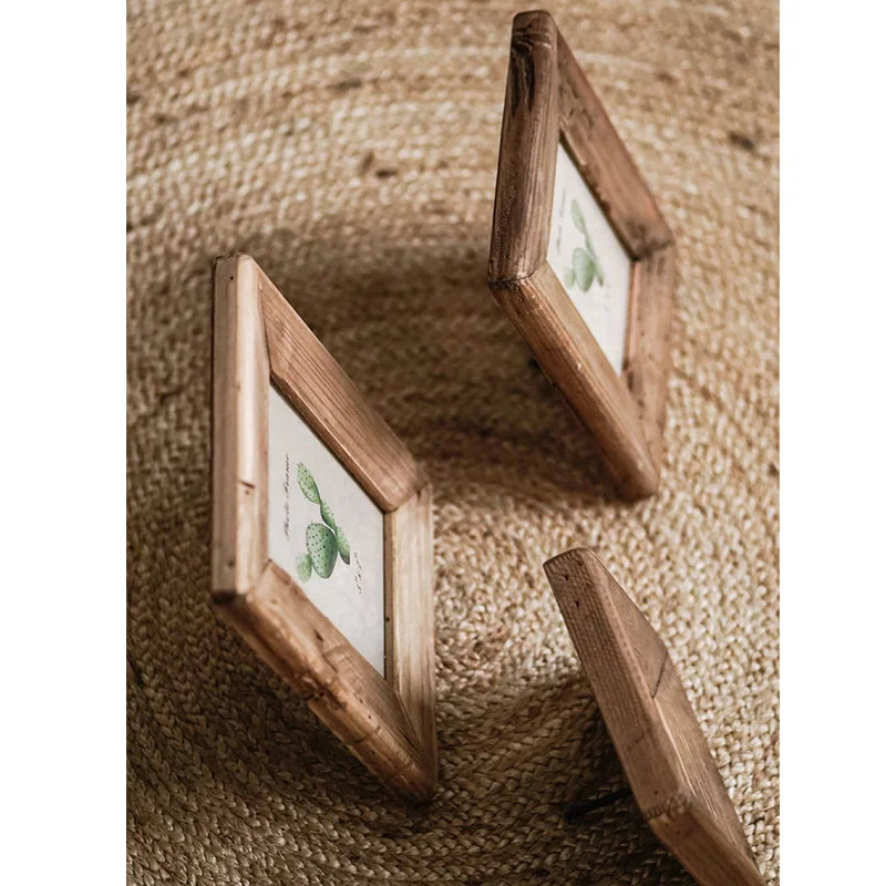 Rustic Retro Style Photo Frame For Tabletop Home Decoration, Handmade with Natural Brown Pine Wooden Picture Frame - vue 4 sur 9