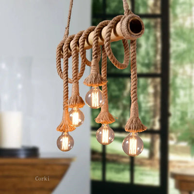 suspension vintage en corde de bambou pour décoration intérieure