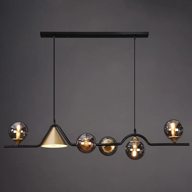 lustre rustique nordique en verre et fer noir décoratif - vue 3 sur 9