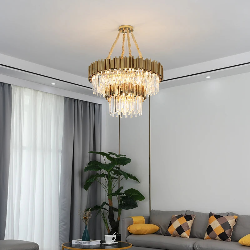 lustre en cristal doré design moderne avec éclairage led - vue 10 sur 9