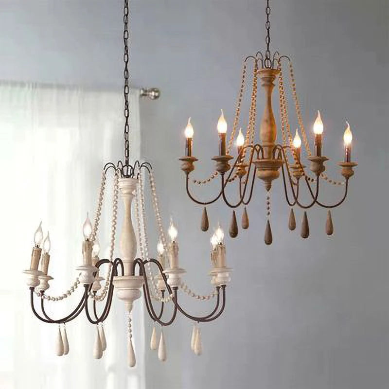 lustre rétro en bois massif pour décoration intérieure élégante - vue 5 sur 12