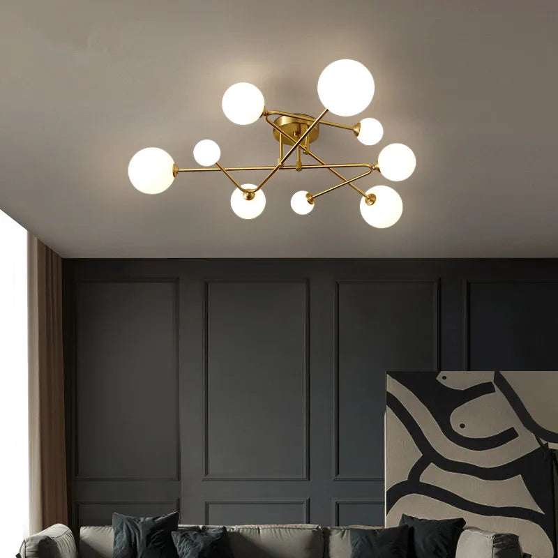 plafonnier moderne en verre doré design nordique élégant intérieur décoratif - vue 4 sur 9
