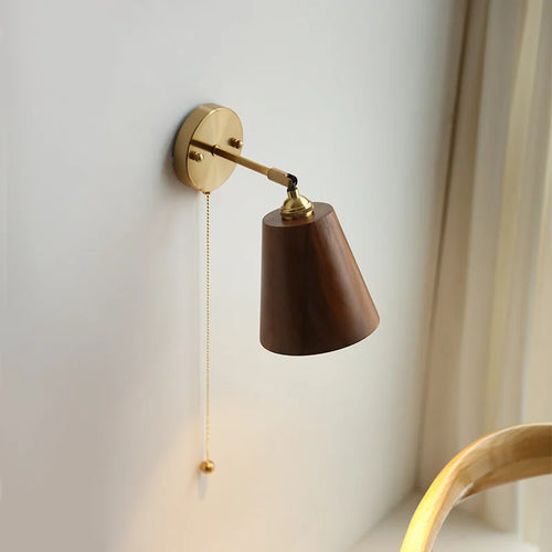 applique murale nordique moderne iwhd en bois à led avec chaîne à tirer