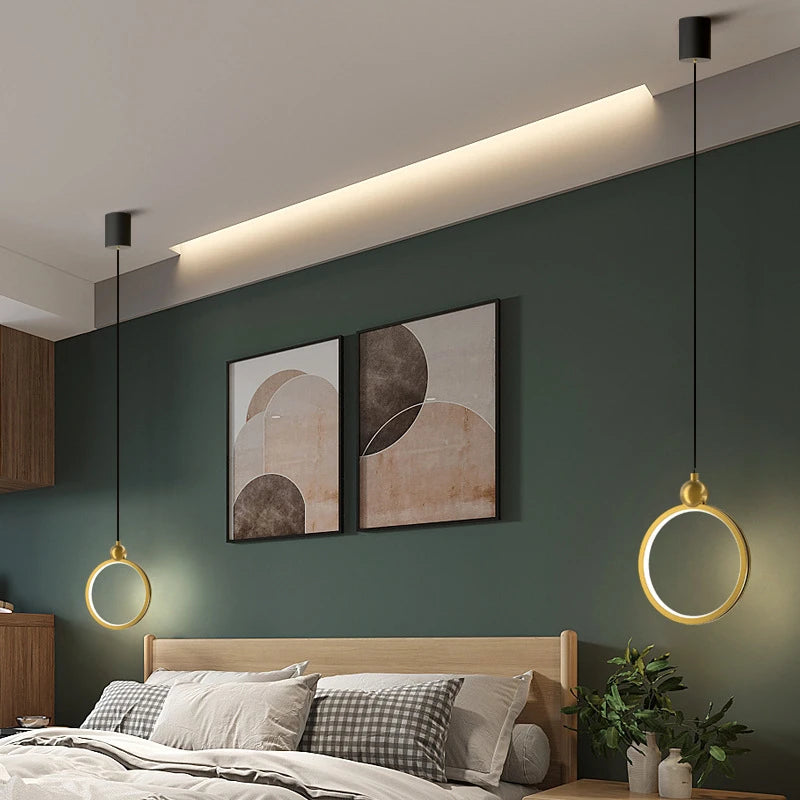 Nordische Designer-Pendelleuchte mit goldenem Ring - vue 6 sur 10