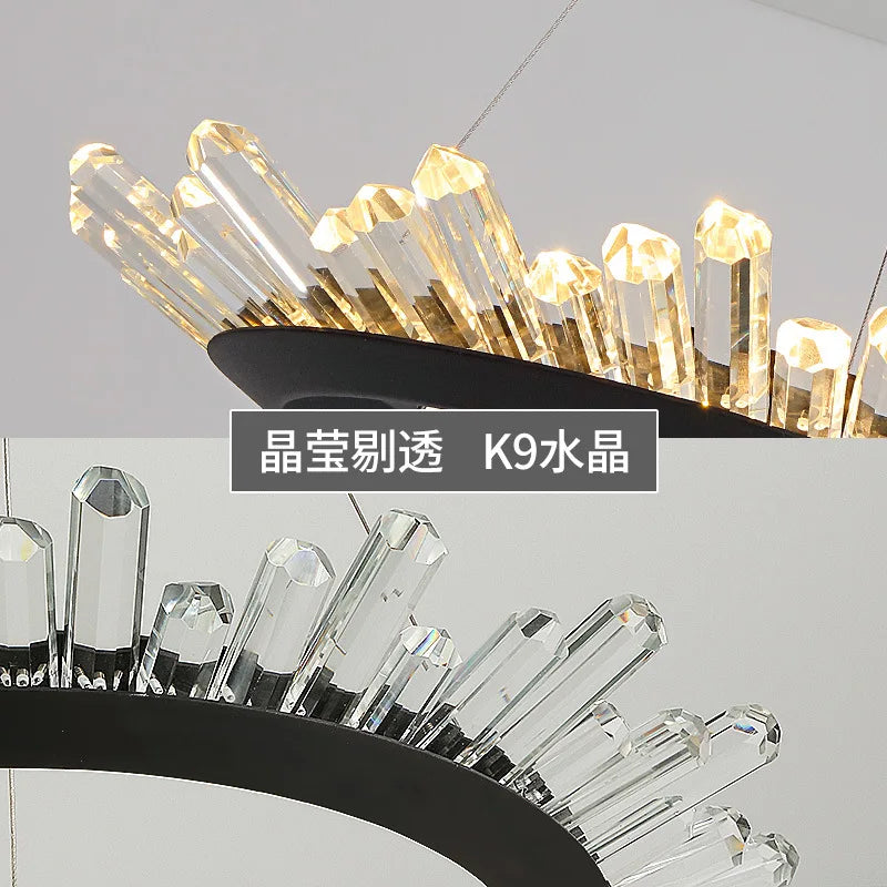 lustre de luxe nordique post-moderne en cristal naturel - vue 6 sur 12