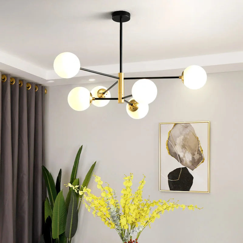lustre nordique boule de verre éclairage moderne créatif - vue 3 sur 18