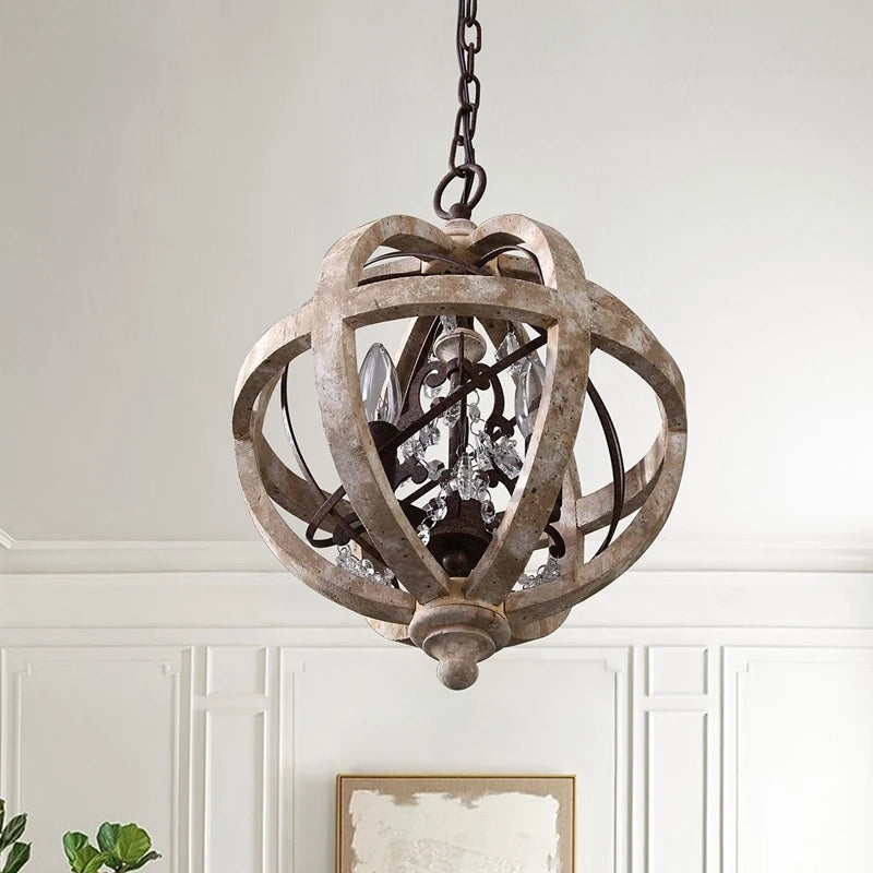 Lustre suspendu en bois massif rétro led dans le salon luminaire de décoration moderne rond Loft Suspension éclairage en cristal - vue 3 sur 8