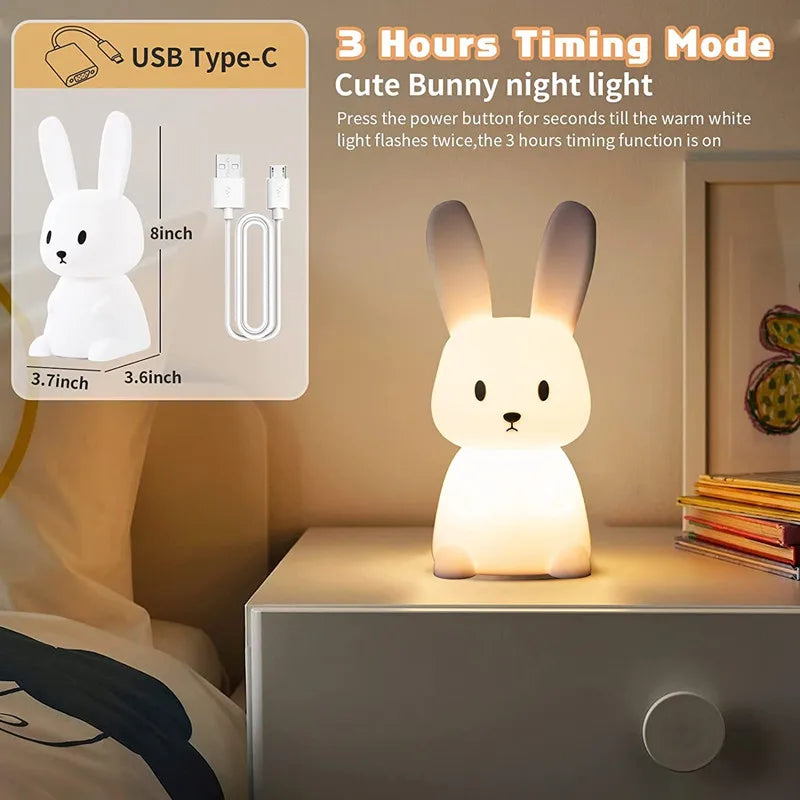 veilleuse lapin mignon en silicone usb pour enfants kawaii - vue 5 sur 7