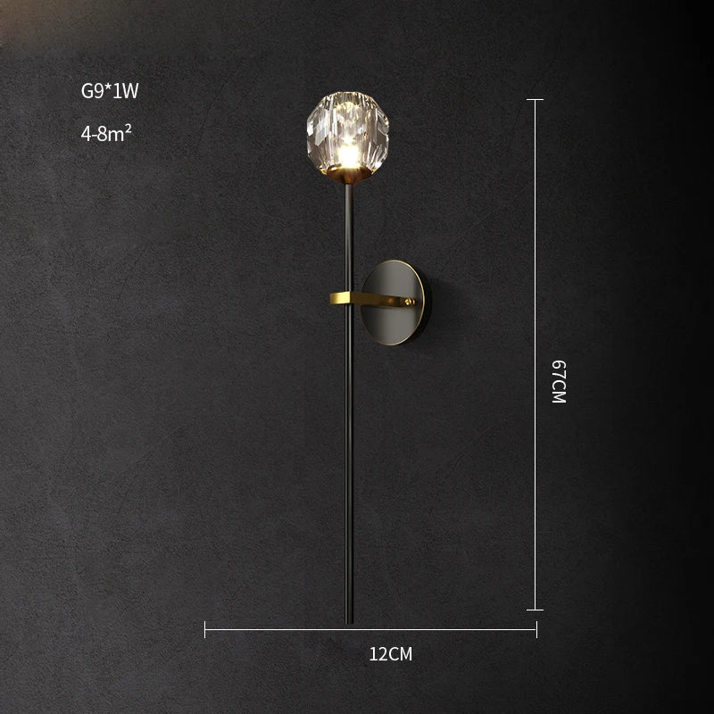 Postmoderne LED-Wandleuchte aus Messing und Kristall - vue 8 sur 22