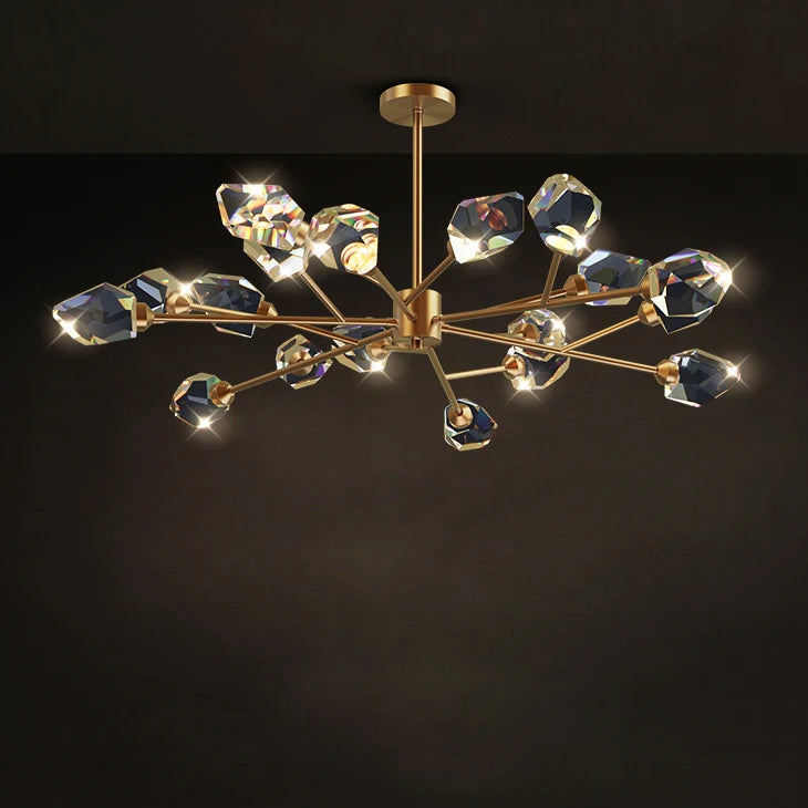 lustre en cristal et cuivre style art déco design moderne - vue 3 sur 22