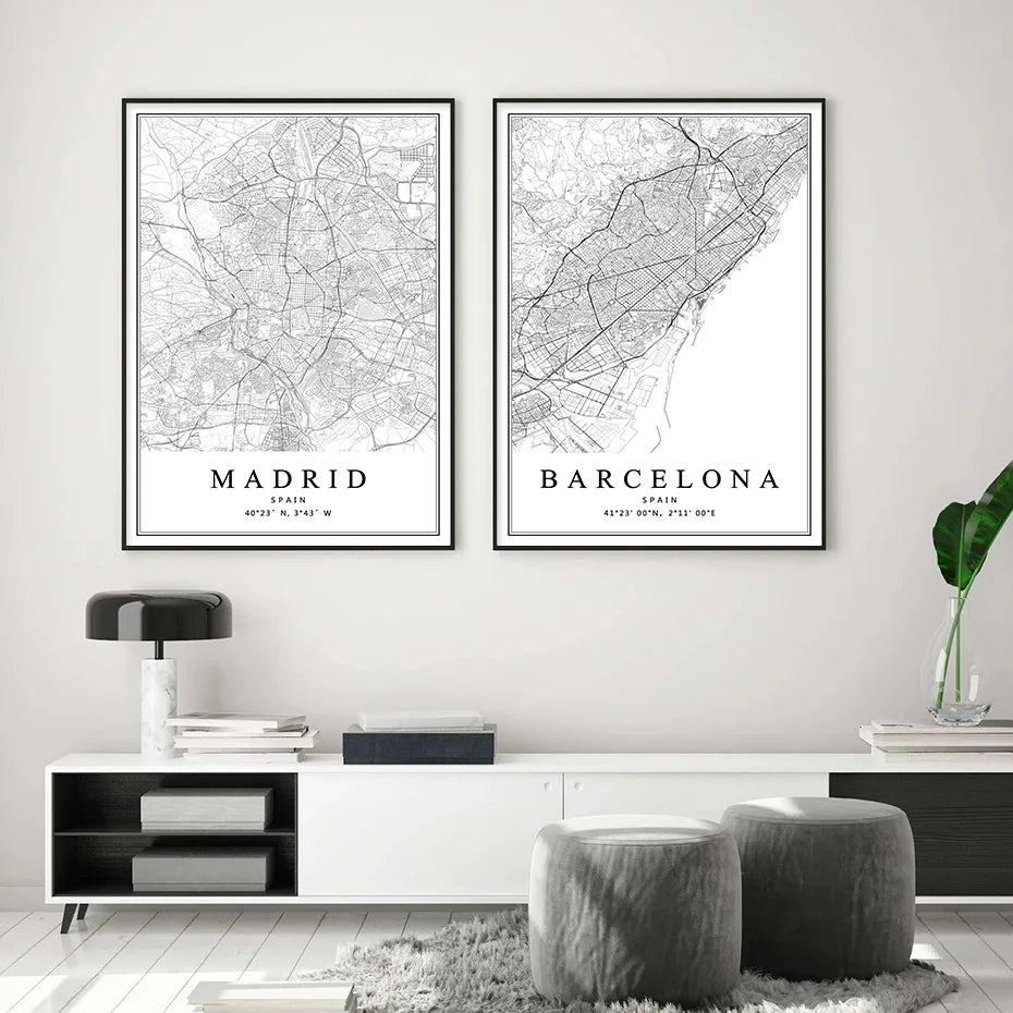 carte artistique des villes espagnoles pour décoration intérieure - vue 4 sur 12