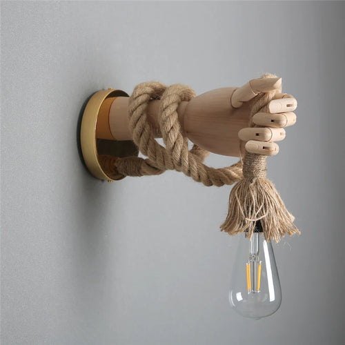 Kreative Wandleuchte aus Hanfseil im Retro-Industriedesign - vue 5 sur 8