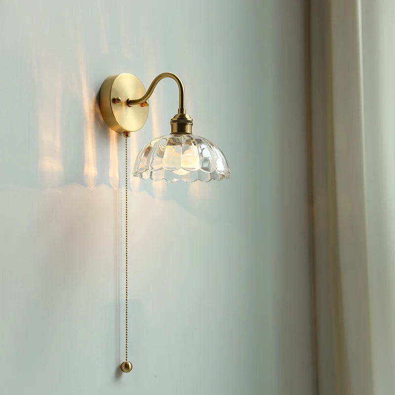 applique murale nordique moderne LED lampe à côté de l'interrupteur à chaîne chambre salle de bain miroir escalier lumière verre cuivre - vue 7 sur 23