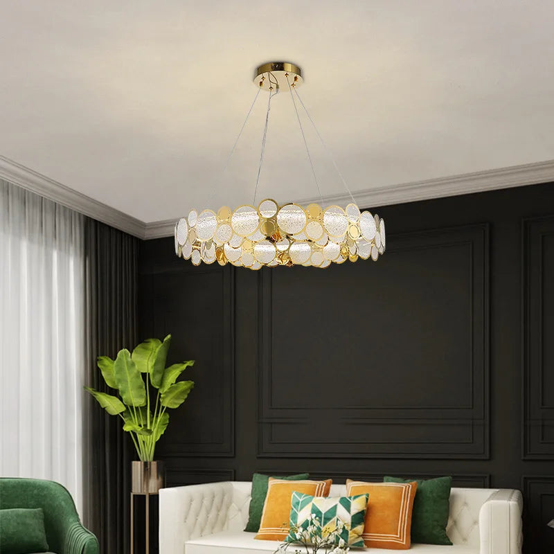 lustre nordique en verre led luxe moderne rond - vue 3 sur 10