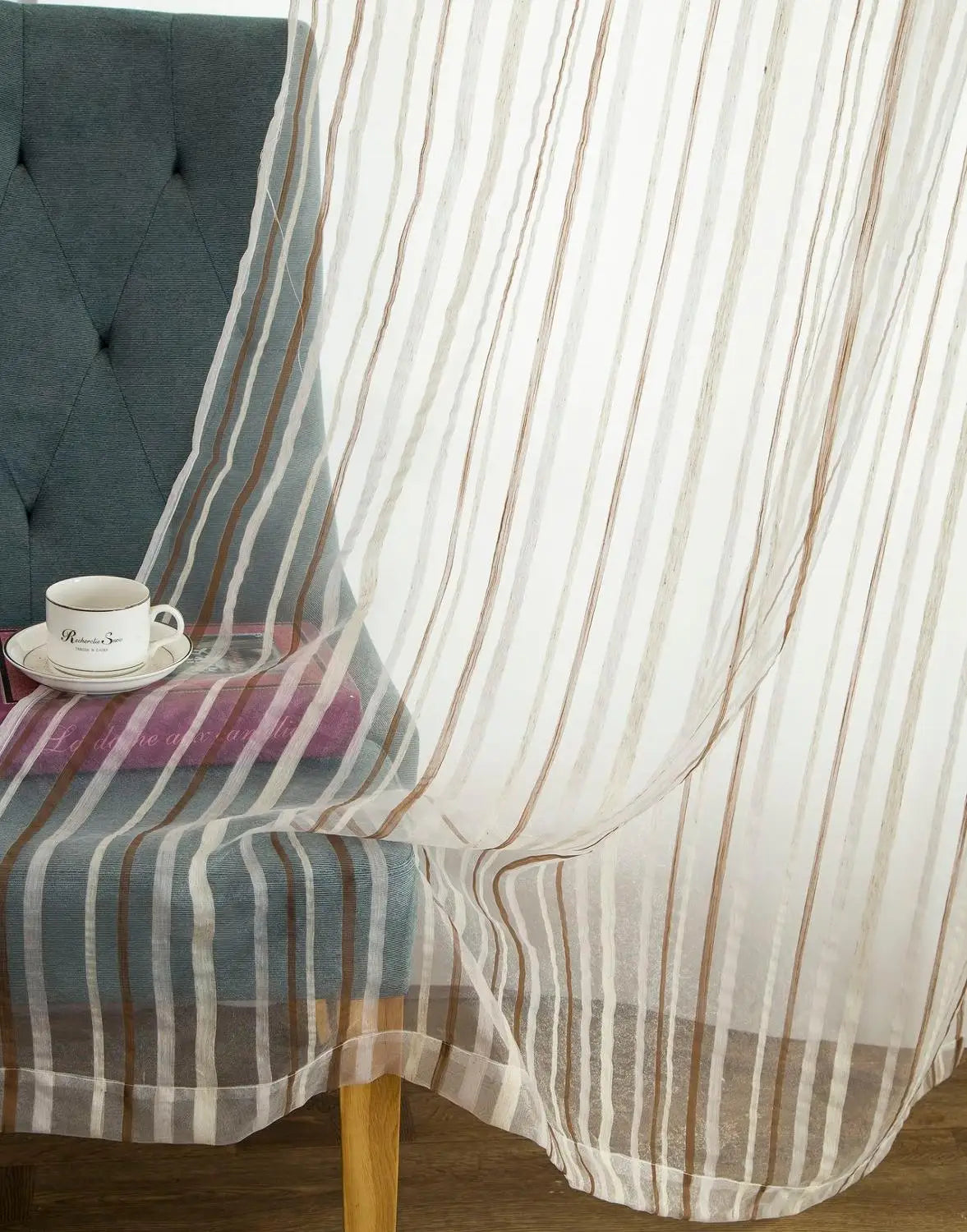 Voilage rayé style européen pour salon ou chambre - vue 9 sur 9