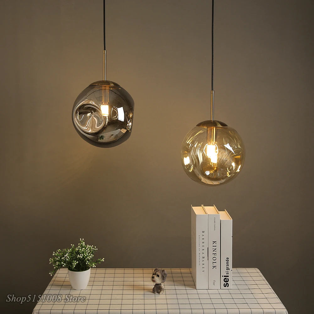 lampe suspendue design nordique boule de verre pour loft bar maison - vue 4 sur 9