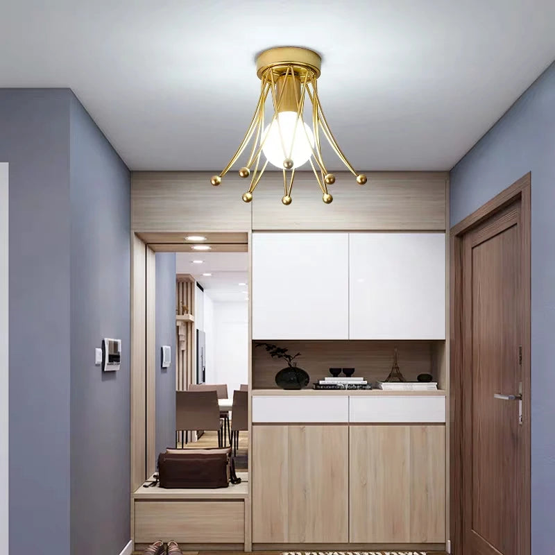 Lampes de couloir Plafonnier doré de luxe E27 Couronne Plafonnier à montage en surface pour balcon couloir allée passage îlot de cuisine - vue 4 sur 7