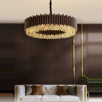 Runde LED-Pendelleuchte aus schwarzem und goldenem Kristall