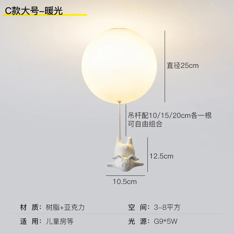 plafonnier led cochon volant pour décoration enfants - vue 9 sur 16