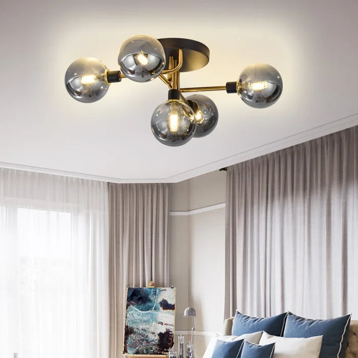 lustre moderne en verre fumé pour intérieur de maison