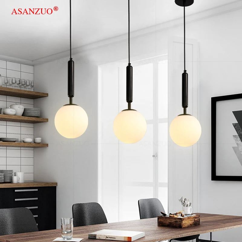 Moderne LED boule de verre installation or/noir intérieur cuisine suspension lampes chevet salle à manger éclairage décoration - vue 4 sur 10