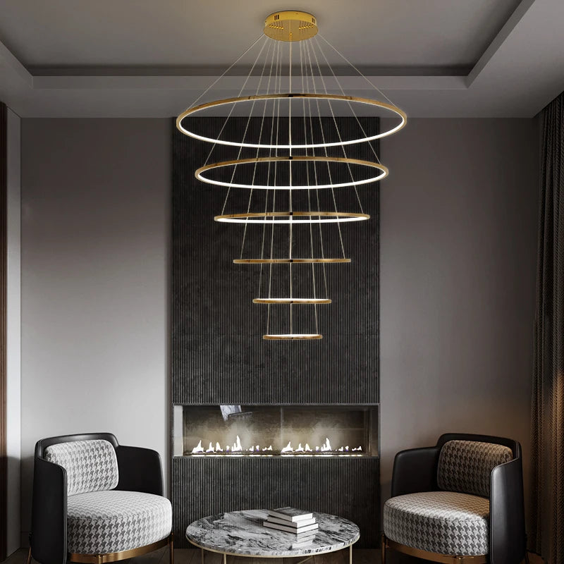 lustre nordique cercle doré éclairage intérieur décoratif - vue 5 sur 11