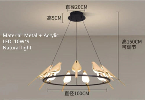 Moderne LED-Pendelleuchte Vogel Fantasie vergoldet höhenverstellbar - vue 11 sur 18