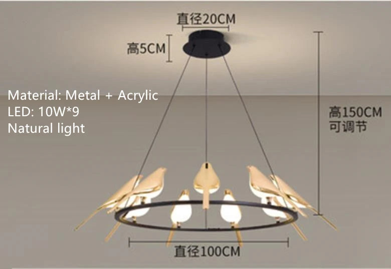 Moderne LED-Pendelleuchte Vogel Fantasie vergoldet höhenverstellbar - vue 10 sur 18