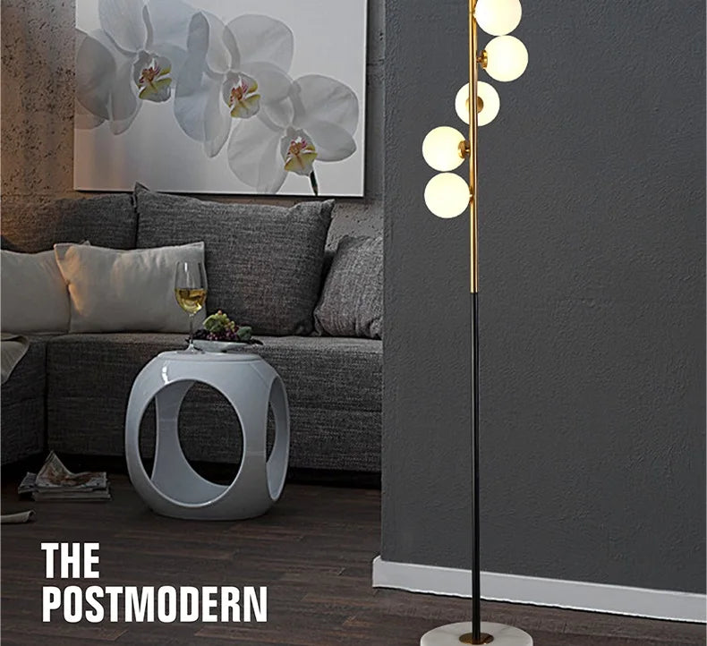 (16mai) Lampadaire moderne LED barre dorée avec globes en verre Inti - vue 7 sur 9