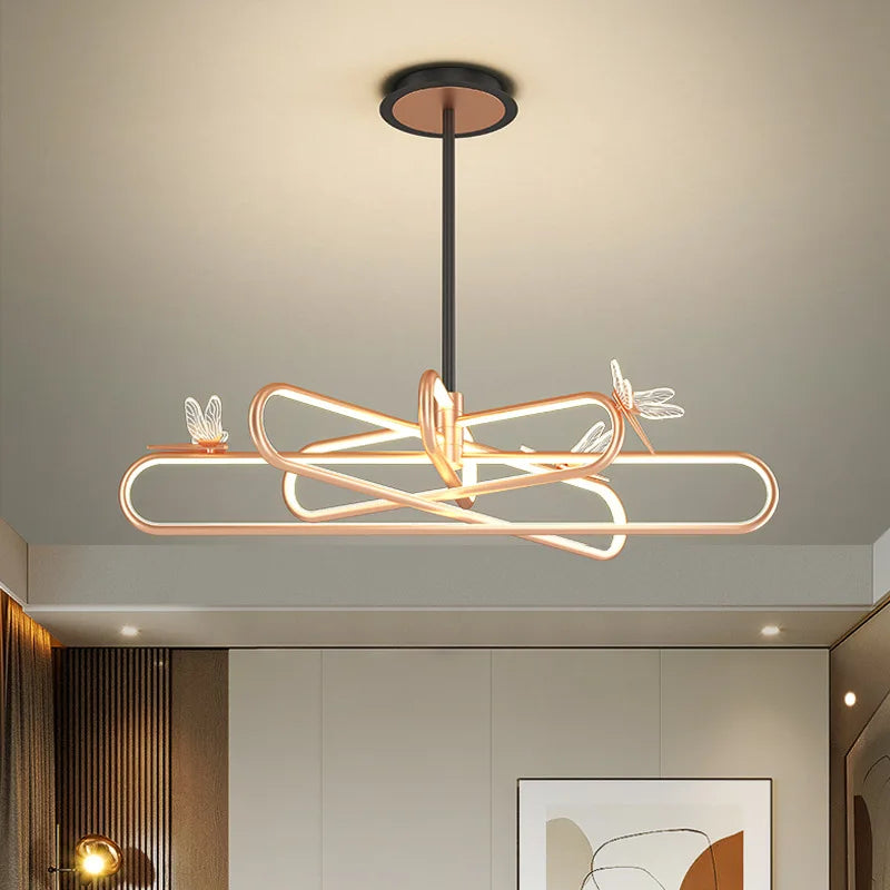 lustre nordique de luxe libellule led rétractable moderne - vue 3 sur 9