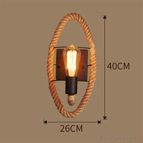 Wandleuchte aus Hanfseil im industriell-retro Vintage-Stil - vue 7 sur 8