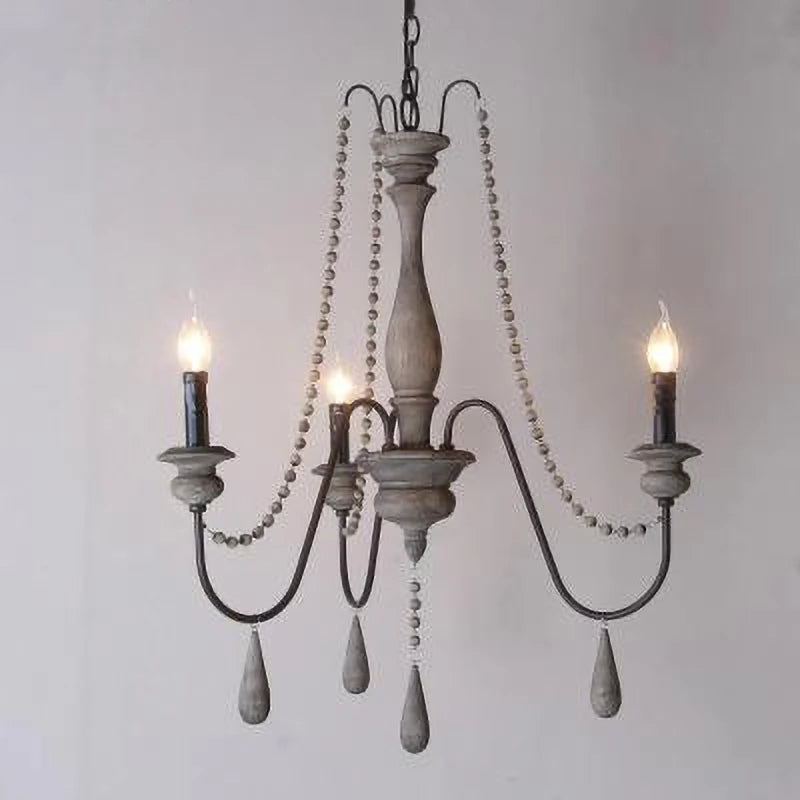 lustre rétro en bois massif pour décoration intérieure élégante - vue 4 sur 12