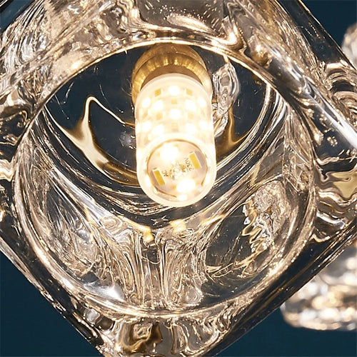 Kronleuchter LED Eiskubus Kupfer Gold Beleuchtung im nordischen Industrie-Stil - vue 6 sur 11