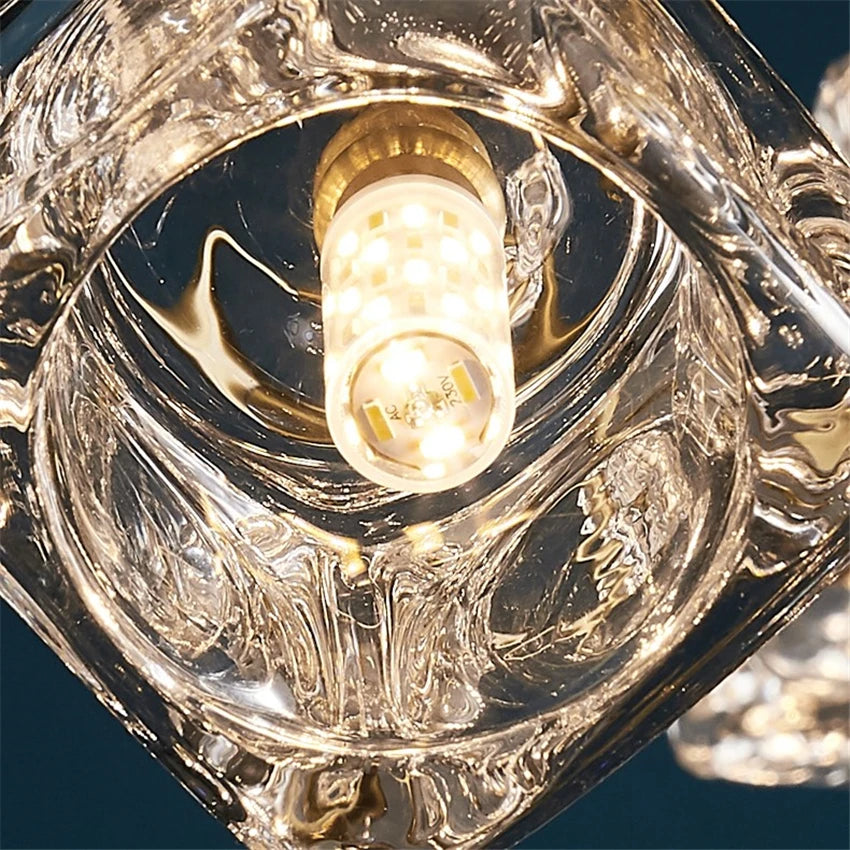 Kronleuchter LED Eiskubus Kupfer Gold Beleuchtung im nordischen Industrie-Stil - vue 5 sur 11