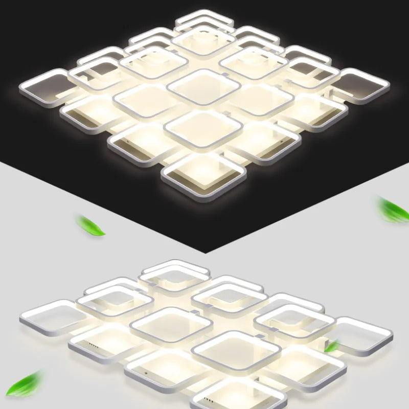 LED-Kronleuchter aus Eisen mit modernem rechteckigem Lampenschirm - vue 4 sur 5