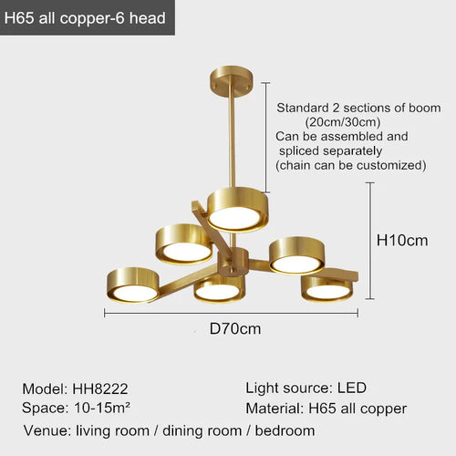 lustre nordique en cuivre design créatif pour éclairage moderne - vue 10 sur 9