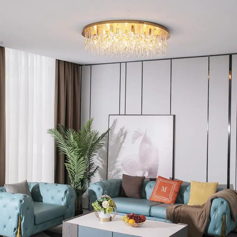 LED-Deckenleuchte rund Kristall Luxus postmoderner europäischer Stil - vue 4 sur 9