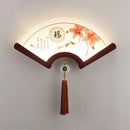 applique murale en bois éventail à led design rétro asiatique décoratif