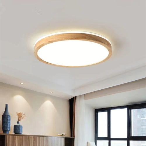 plafonnier led ultra-fin japonais bois massif design moderne 2021 - vue 2 sur 15