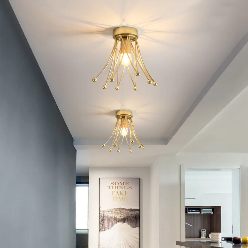 Lampes de couloir Plafonnier doré de luxe E27 Couronne Plafonnier à montage en surface pour balcon couloir allée passage îlot de cuisine - vue 6 sur 7