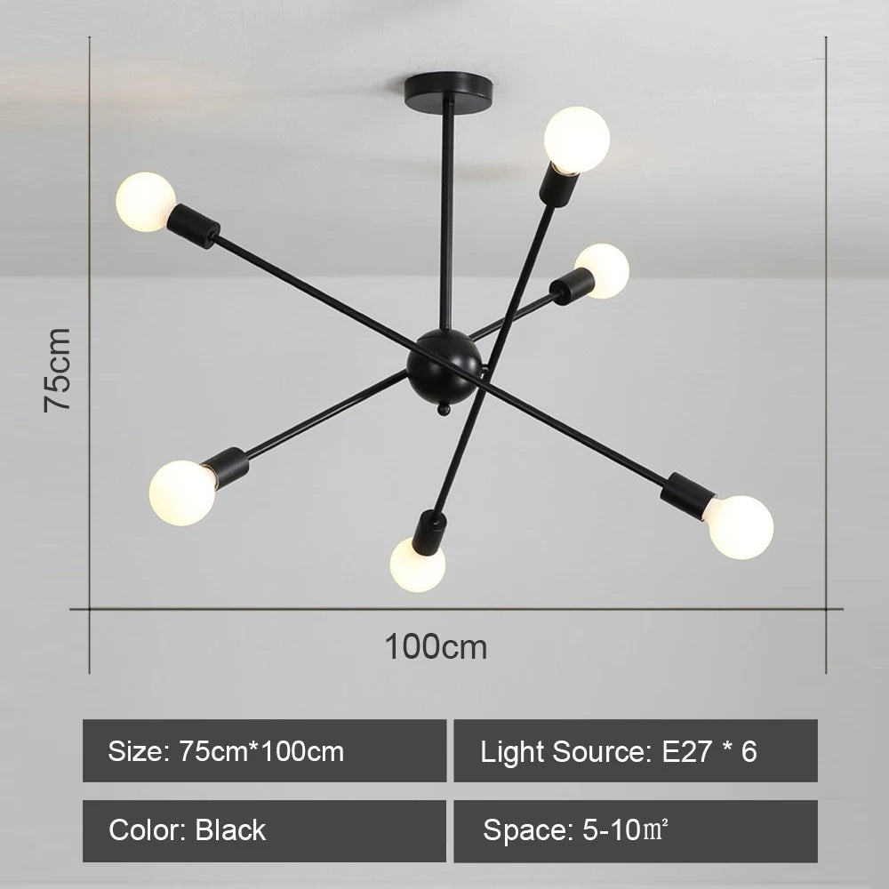 Moderner LED-Kronleuchter im industriellen Sputnik-Design für kreatives Wohnambiente - vue 16 sur 16