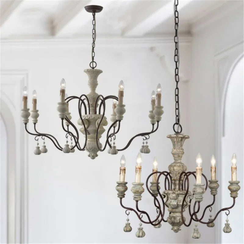 lustre suspendu en fer et bois vintage style industriel - vue 6 sur 11