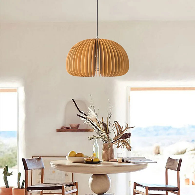 lampes suspendues en bois minimaliste pour restaurant créatives citrouille médiévale - vue 3 sur 10