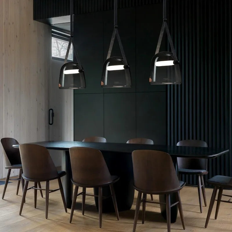 lustre moderne en verre et cuir avec led pour décoration maison